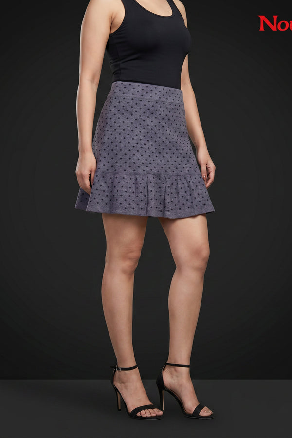 Polka Dot Knitted Ruffle Mini Skirt