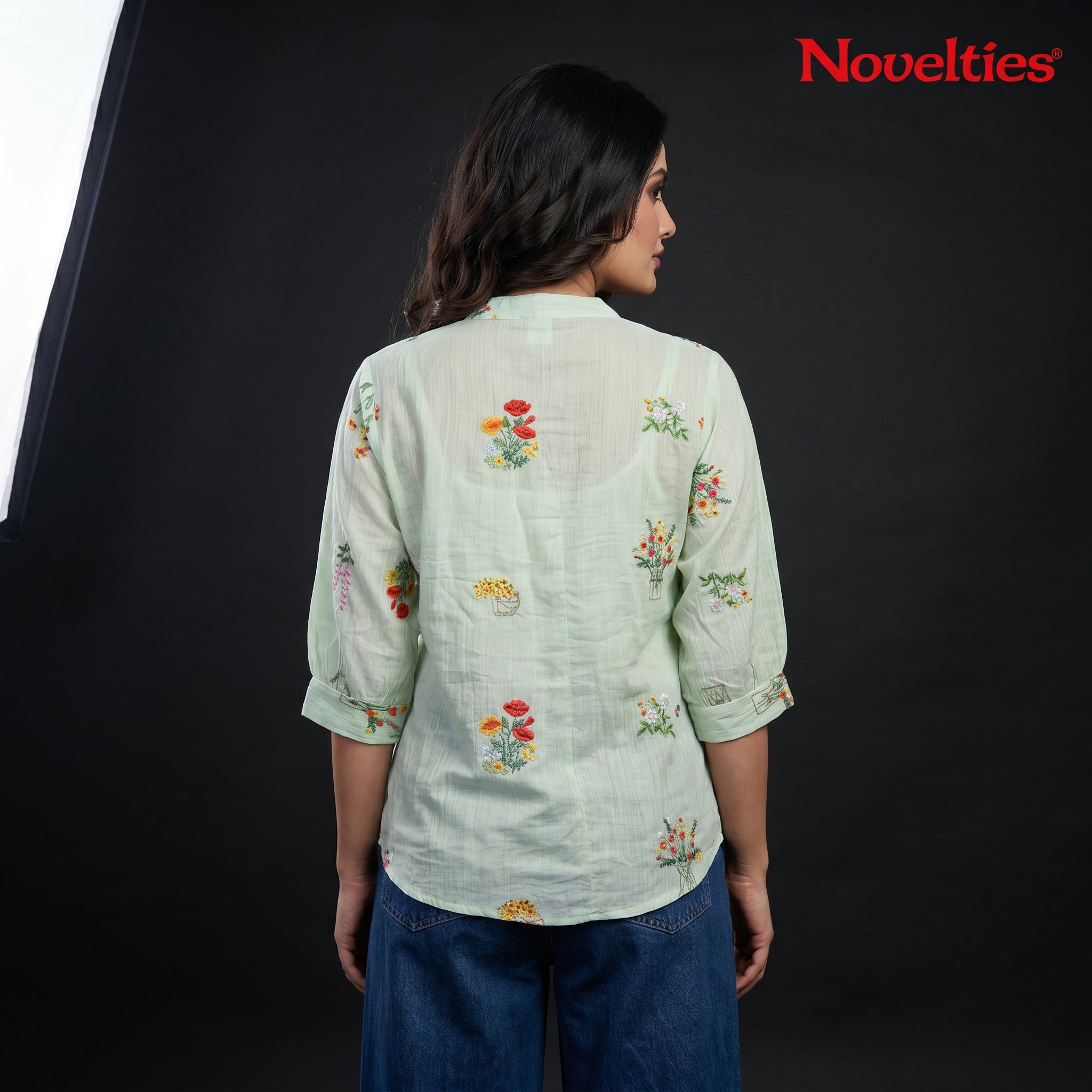 Mint Floral Embroidered Tunic Top