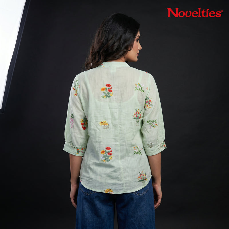 Mint Floral Embroidered Tunic Top