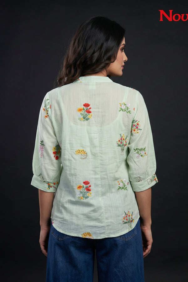 Mint Floral Embroidered Tunic Top