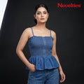 Jeans-Oberteil mit Smok und Knopfleiste im Peplum-Stil