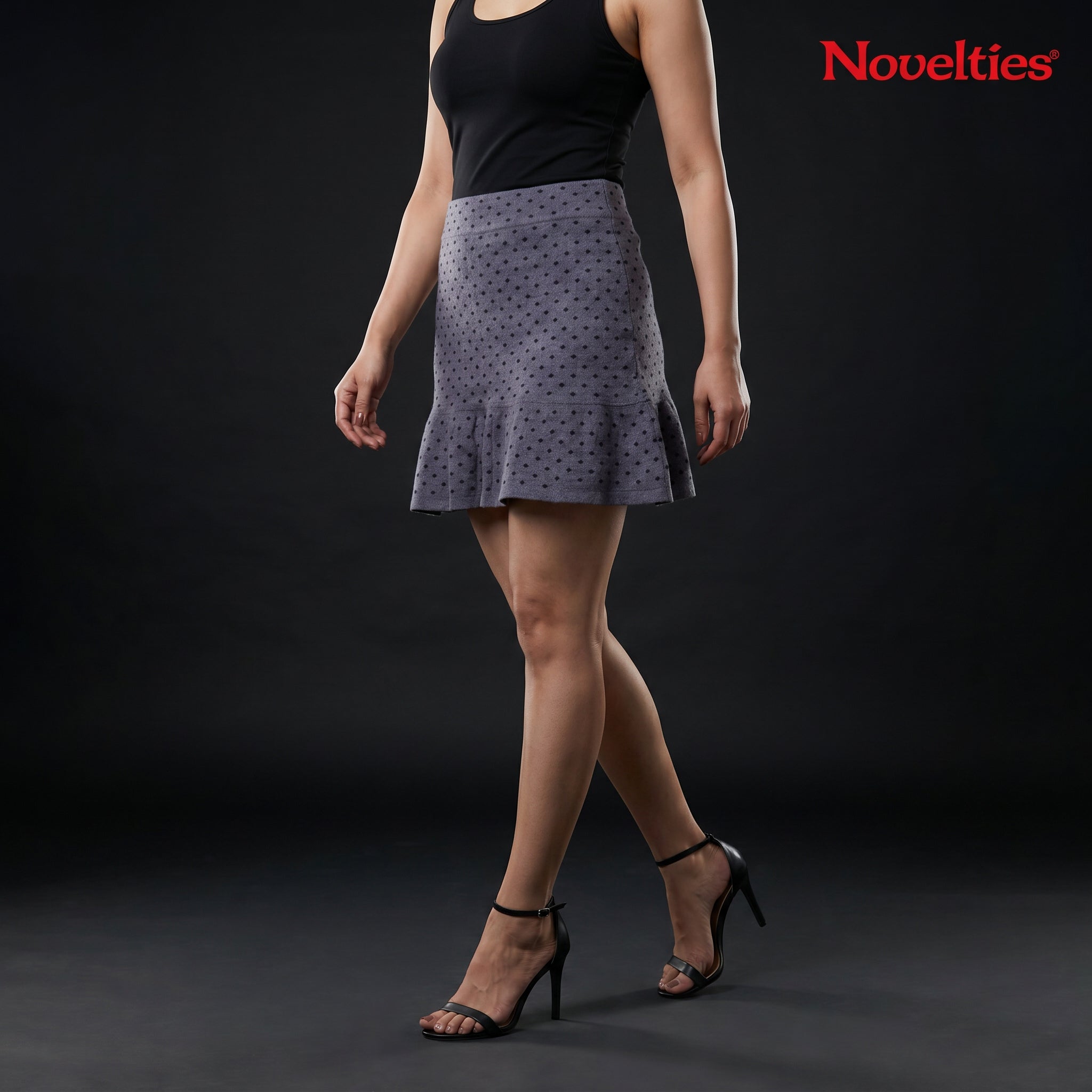 Polka Dot Knitted Ruffle Mini Skirt