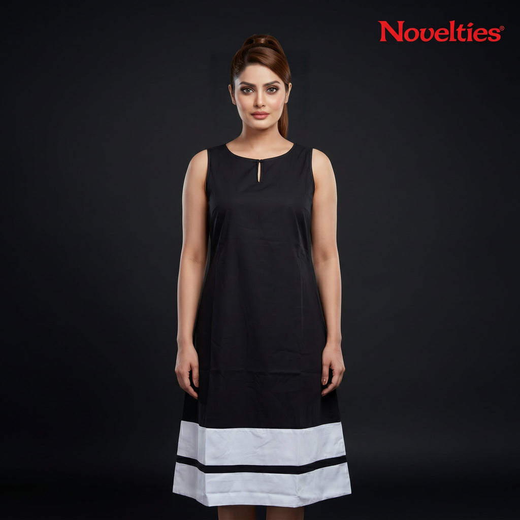 Black & White Colourblock Sleeveless Midi Dress