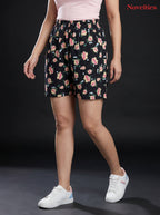 Black Floral Print Shorts