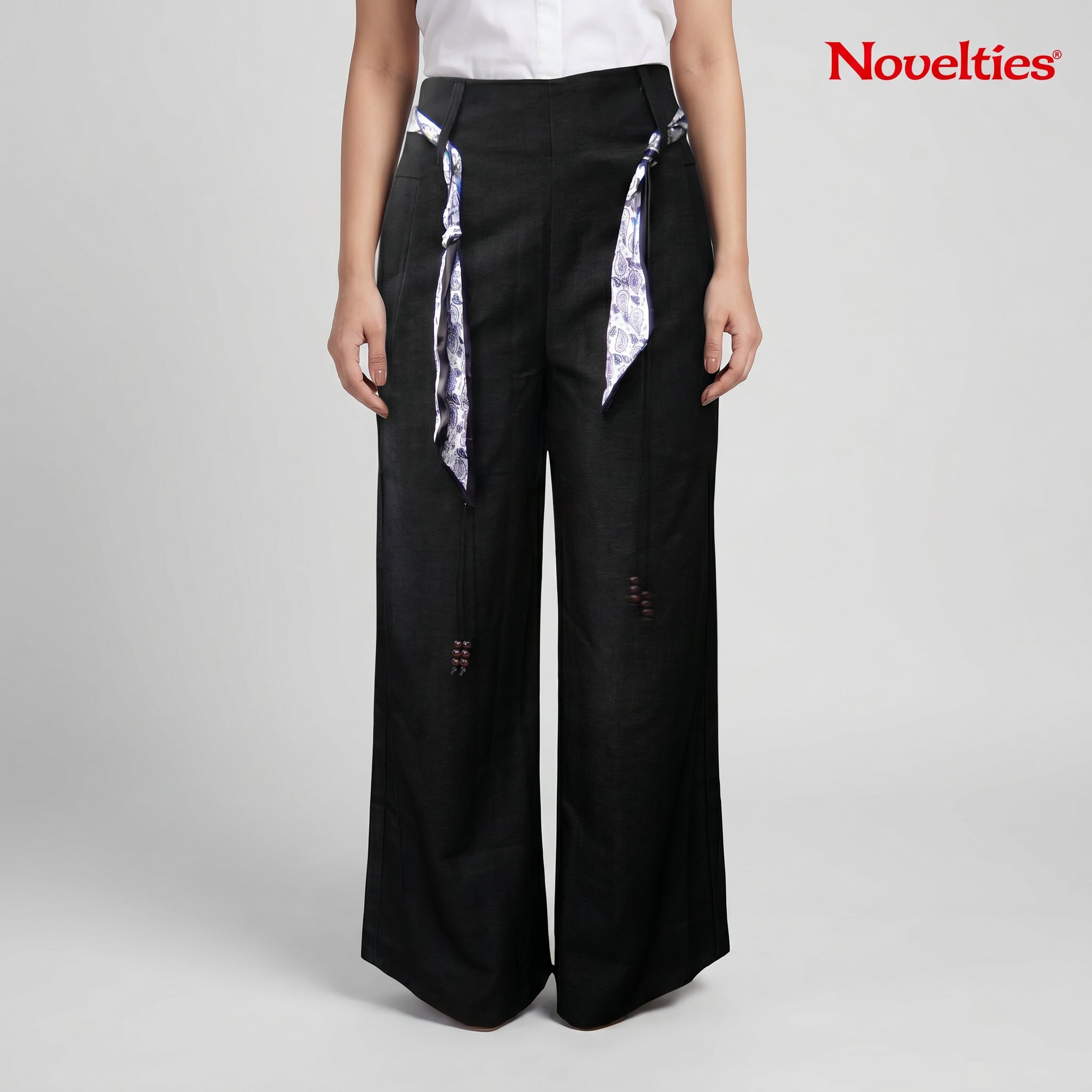 Scarf-Tie Wide Leg Trousers