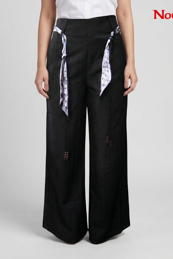 Scarf-Tie Wide Leg Trousers