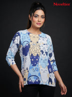 Whimsical Cat Cartoon Print Round Neck Relaxed Top