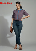 Dual-Tone Puff Sleeve Crop Shirt