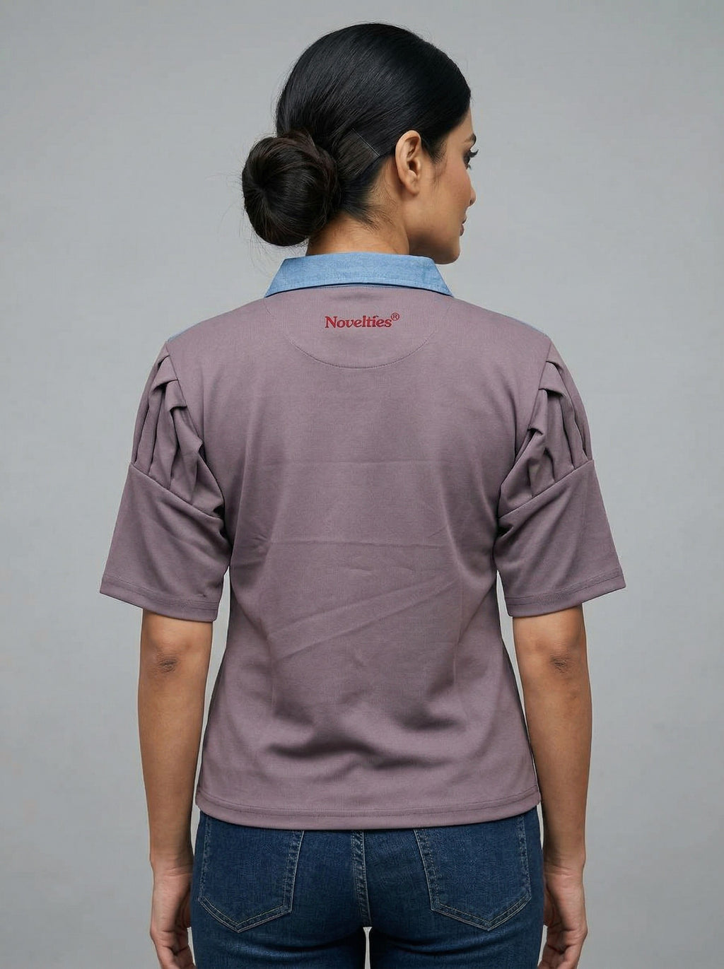 Dual-Tone Puff Sleeve Crop Shirt