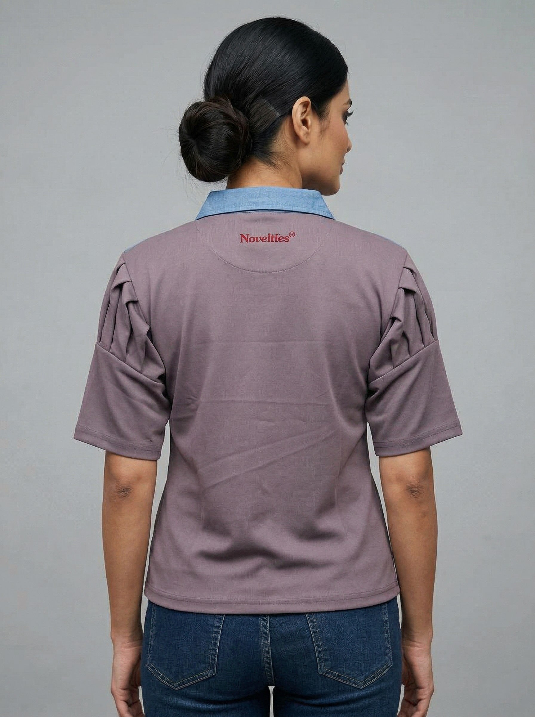 Dual-Tone Puff Sleeve Crop Shirt
