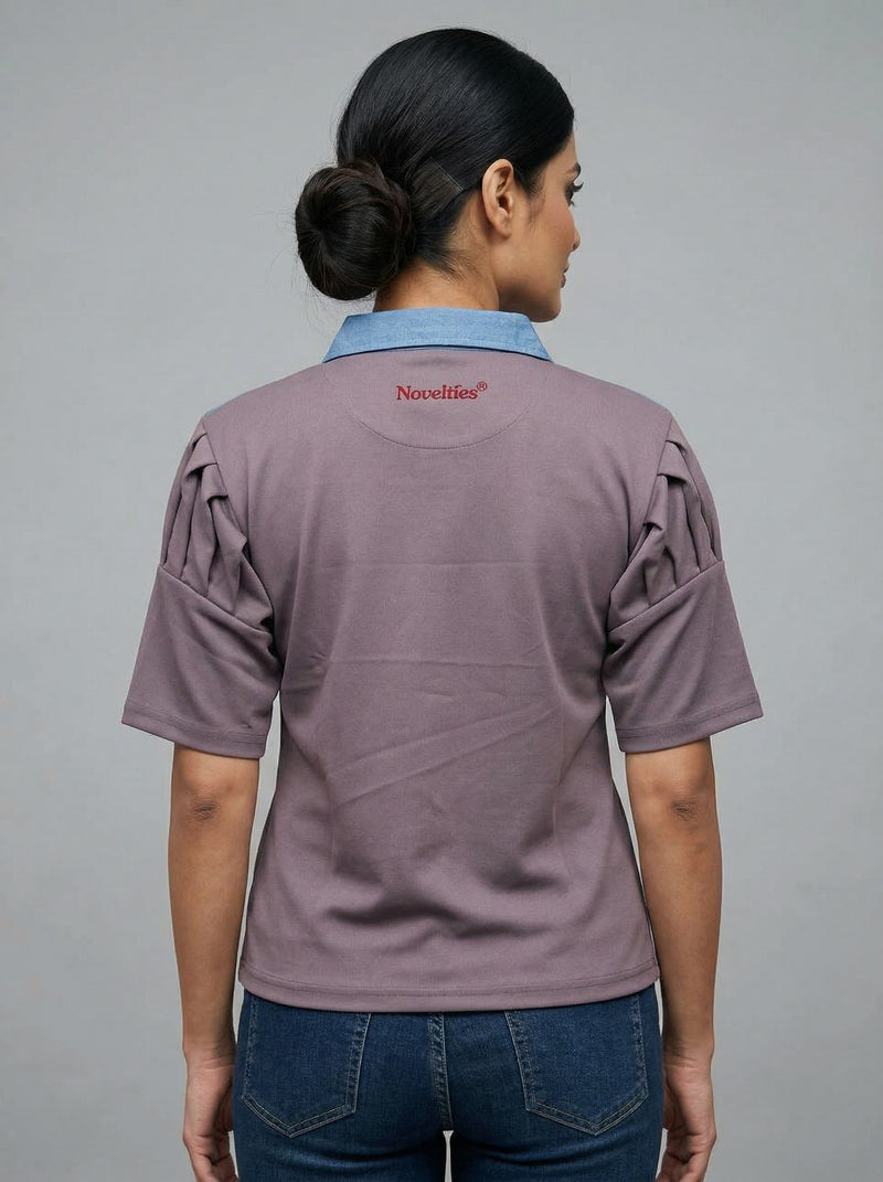Dual-Tone Puff Sleeve Crop Shirt
