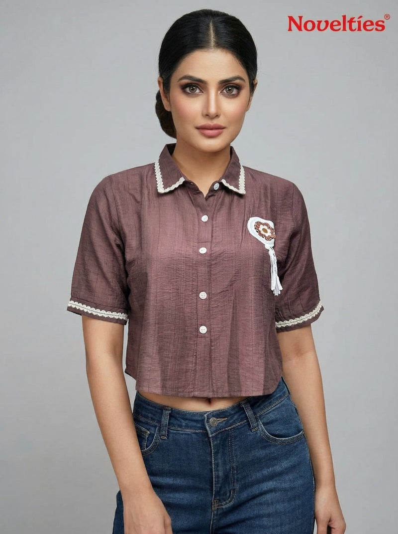 Lace-Trim Crop Shirt