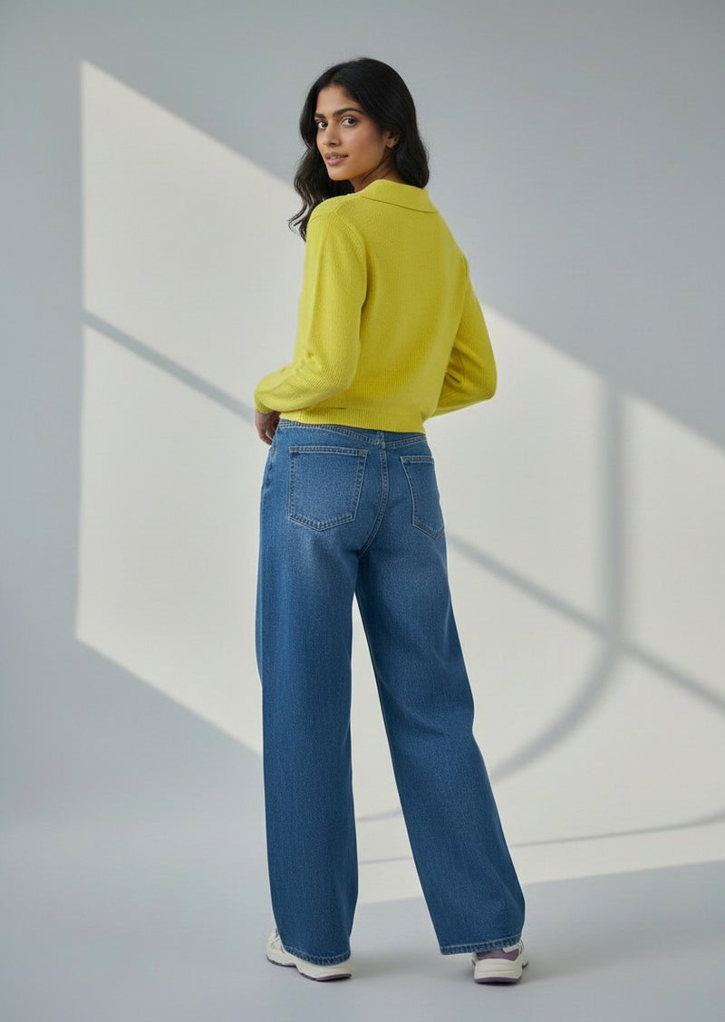 Novelties Yellow Polo Collar Knit Sweater
