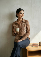 Floral Appliqué Crinkle Shirt