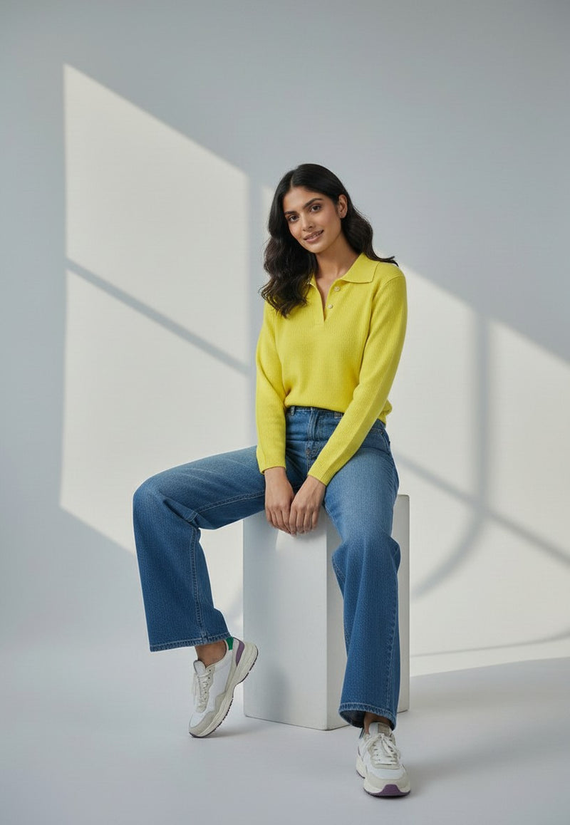Novelties Yellow Polo Collar Knit Sweater