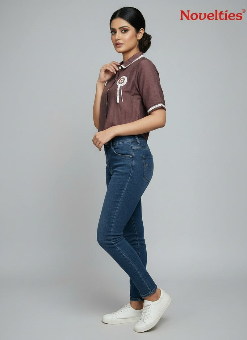 Lace-Trim Crop Shirt