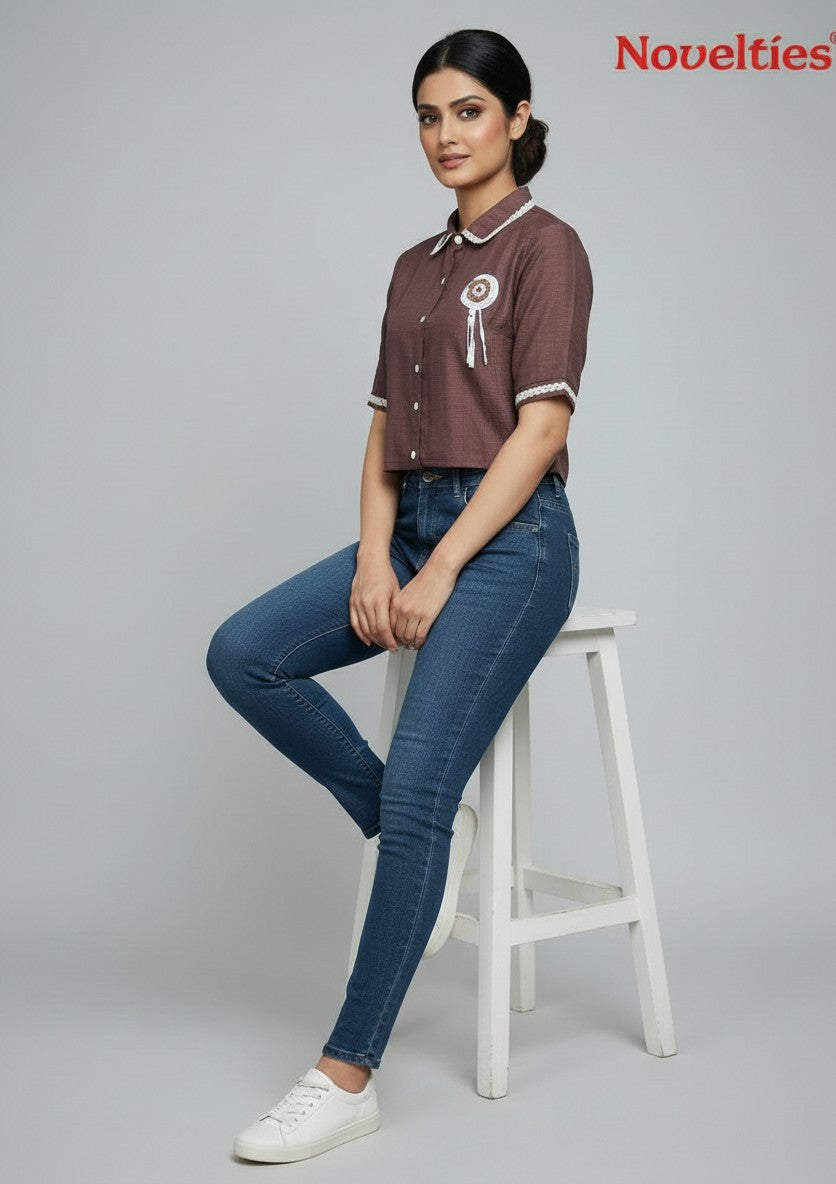 Lace-Trim Crop Shirt