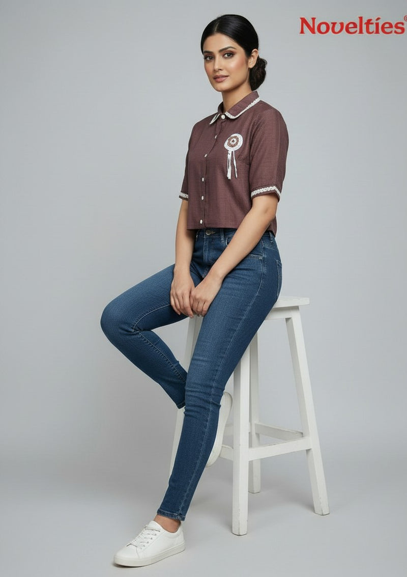 Lace-Trim Crop Shirt