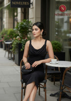 Novelties Black Cowl Neck Ruched Bodycon Dress