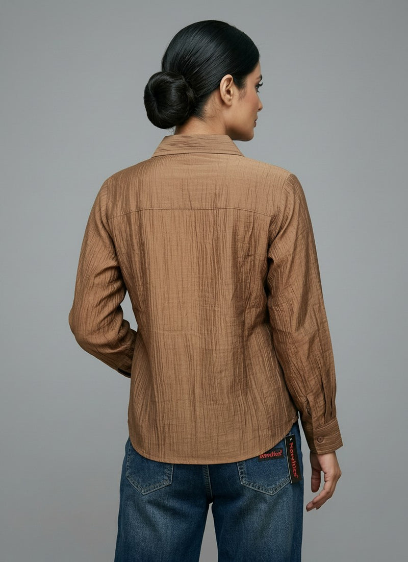 Floral Appliqué Crinkle Shirt