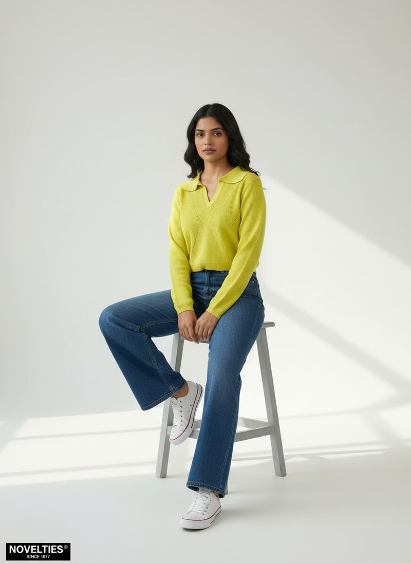 Novelties Yellow Polo Collar Knit Sweater