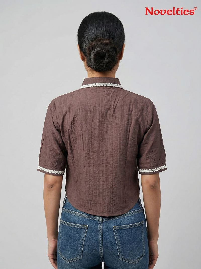 Lace-Trim Crop Shirt