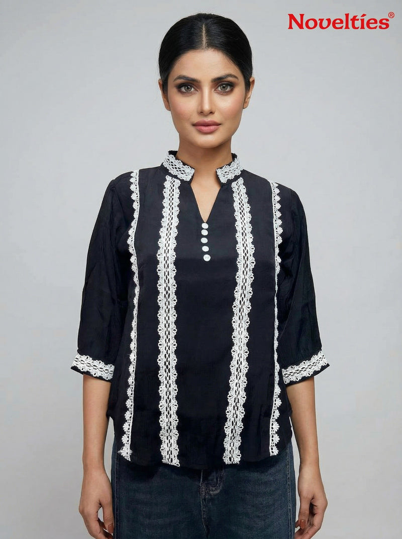 Black Lace Work Cotton Top