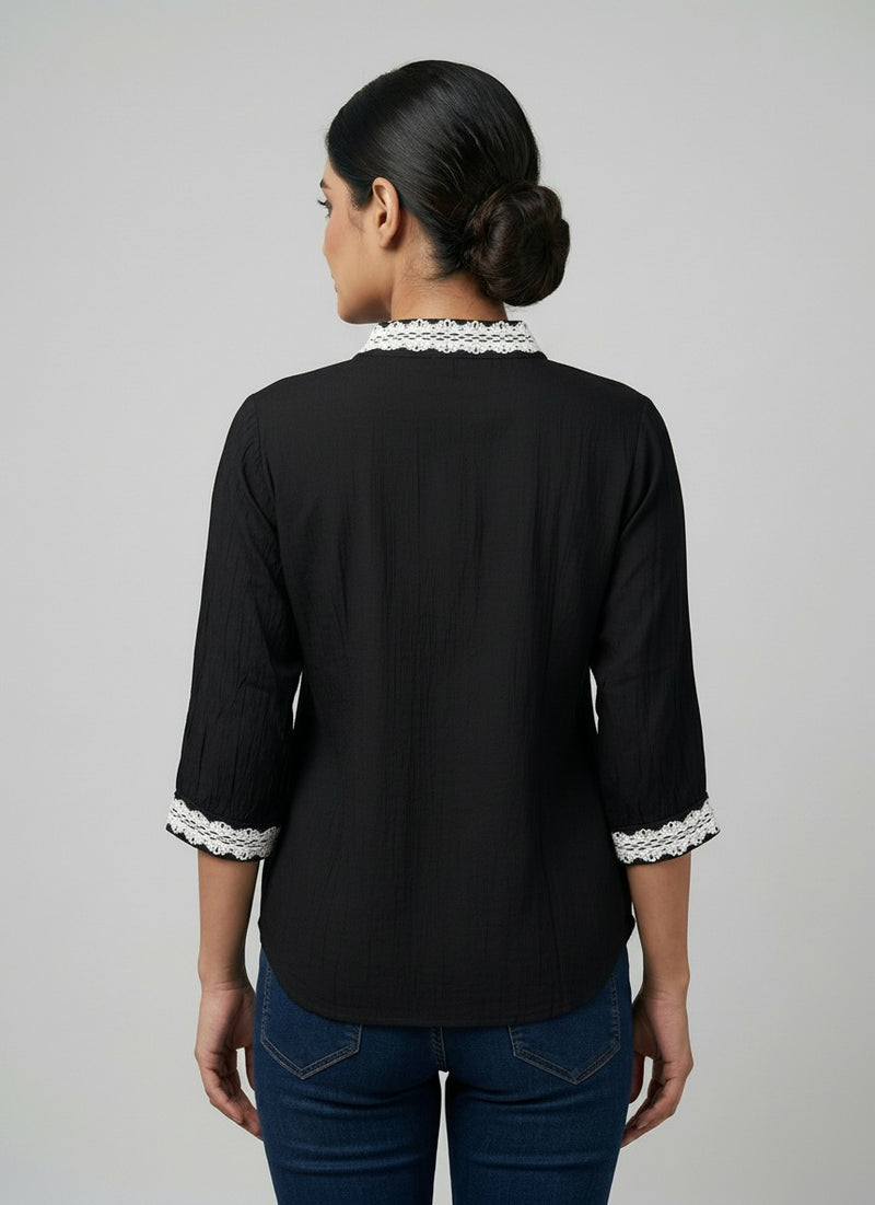 Black Lace Work Cotton Top