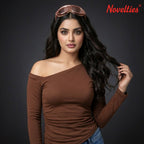 Chocolate Brown Off-Shoulder Full Sleeve Top