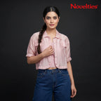 Blush Pink Button-Front Crop Shirt & Smocked Tube Top Co-ord Set