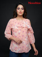Ditsy Floral Print Cold-Shoulder Ruffle Top