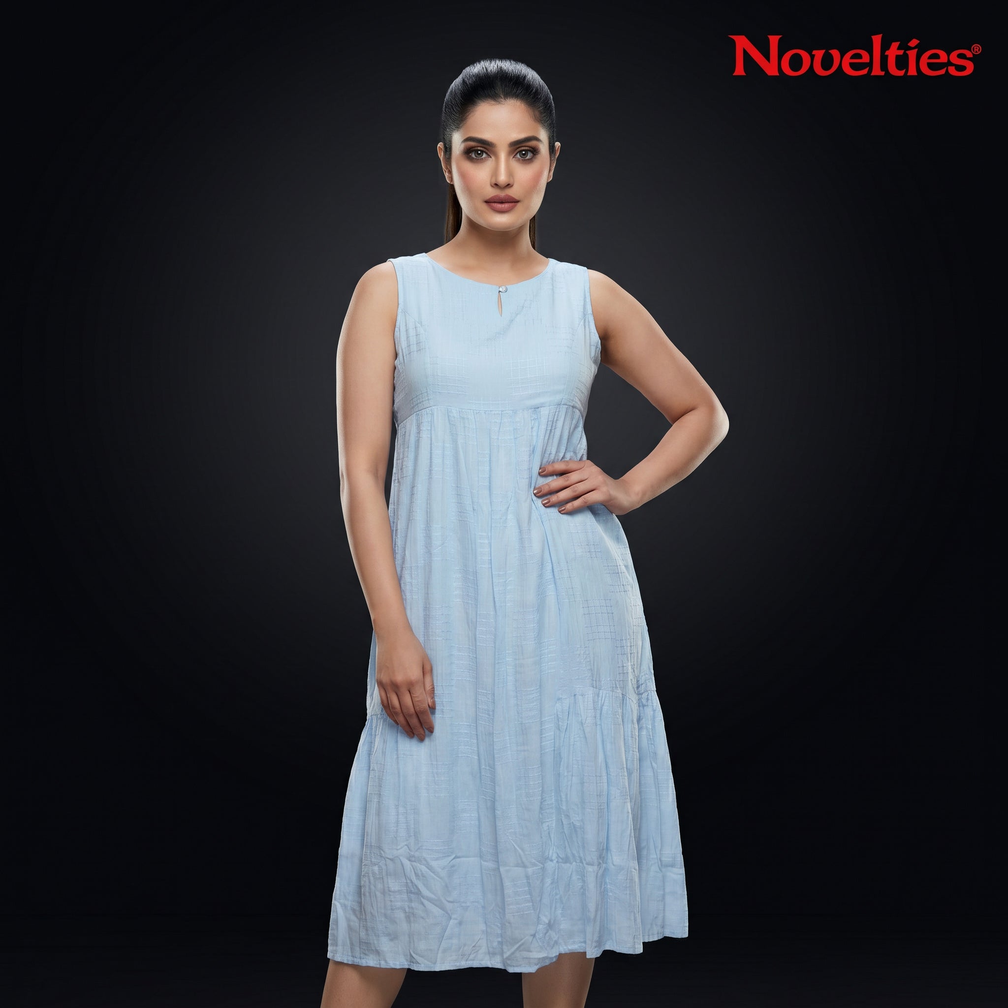 Powder Blue Sleeveless Empire Midi Dress