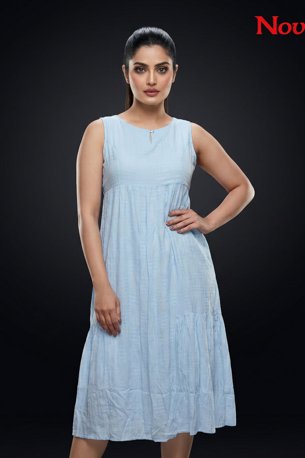 Powder Blue Sleeveless Empire Midi Dress