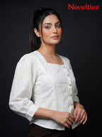 Jacquard Square Neck Top with Jewel Buttons