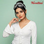 V-Neck Drawstring Ruched Bell Sleeve Crop Top
