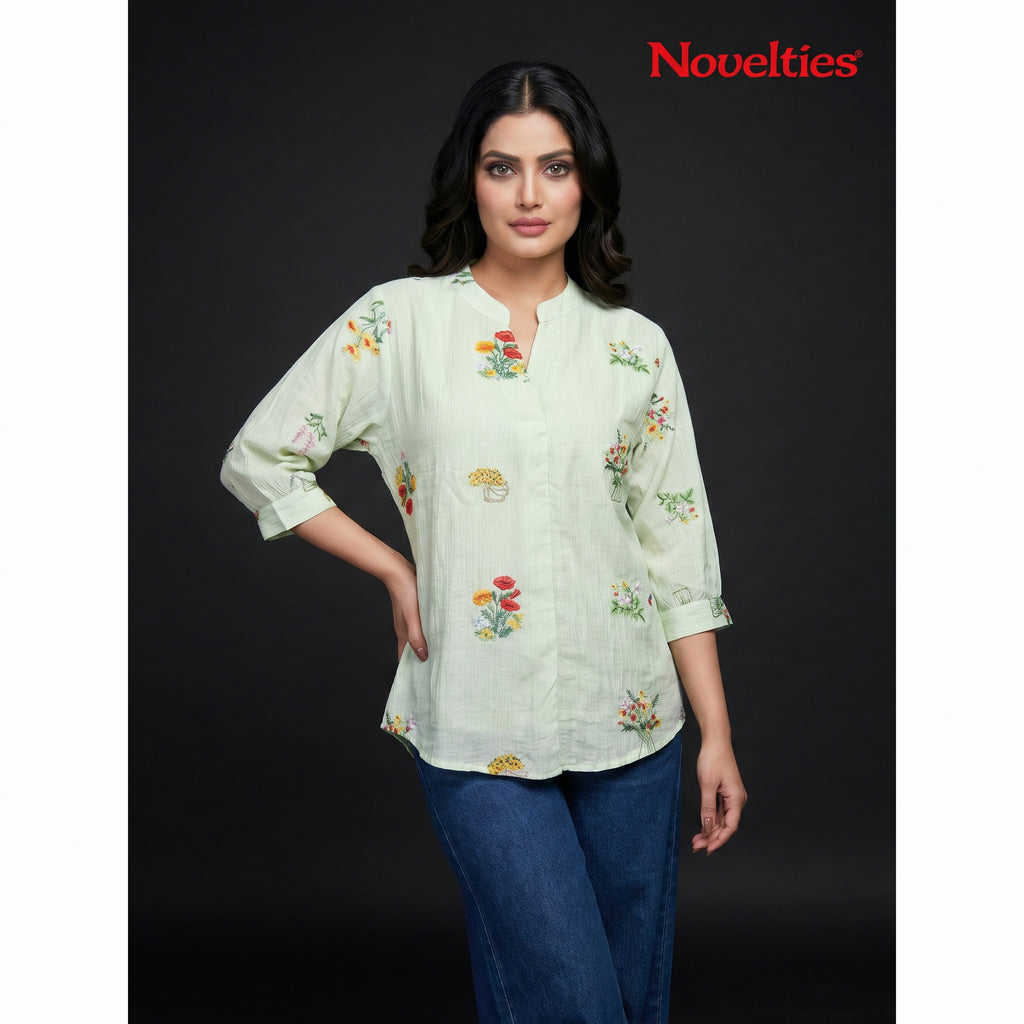 Mint Floral Embroidered Tunic Top