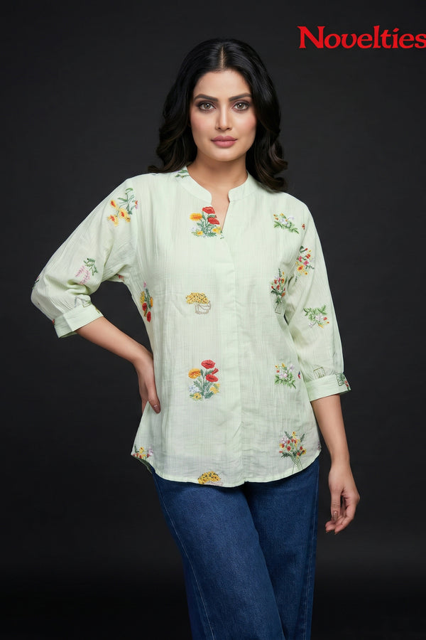 Mint Floral Embroidered Tunic Top