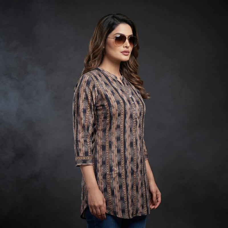 Ethnic Stripe Print Cotton Tunic