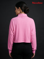 Pink Ribbed Turtleneck Crop Top