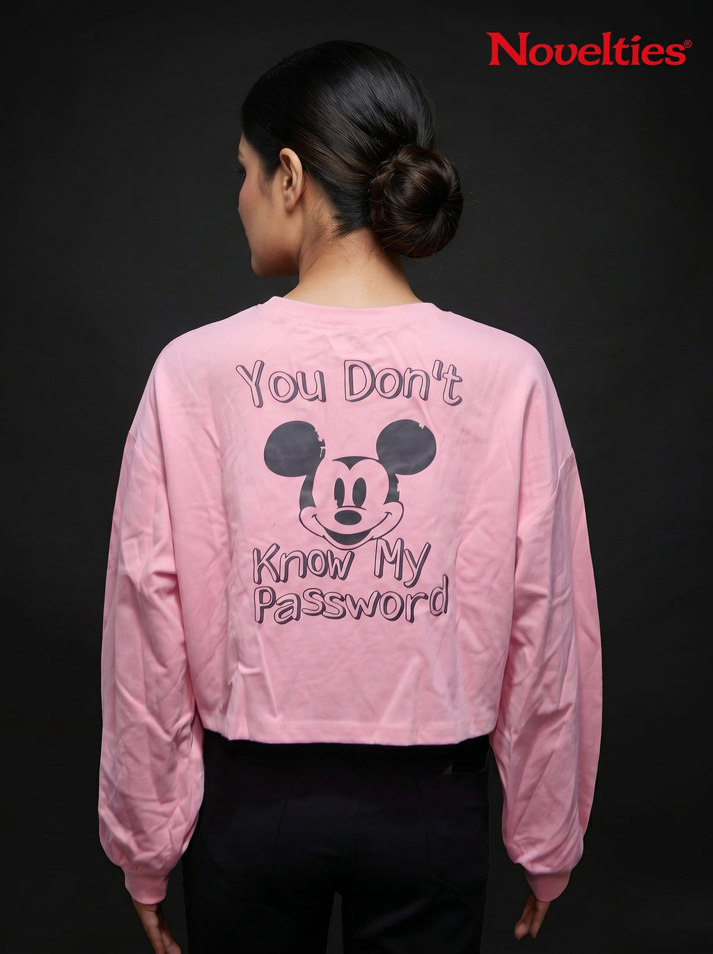 Mickey Mouse Graphic Print Oversized Crop Sweatshirt