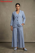 Blue Linen Blazer & Wide-Leg Pant Set