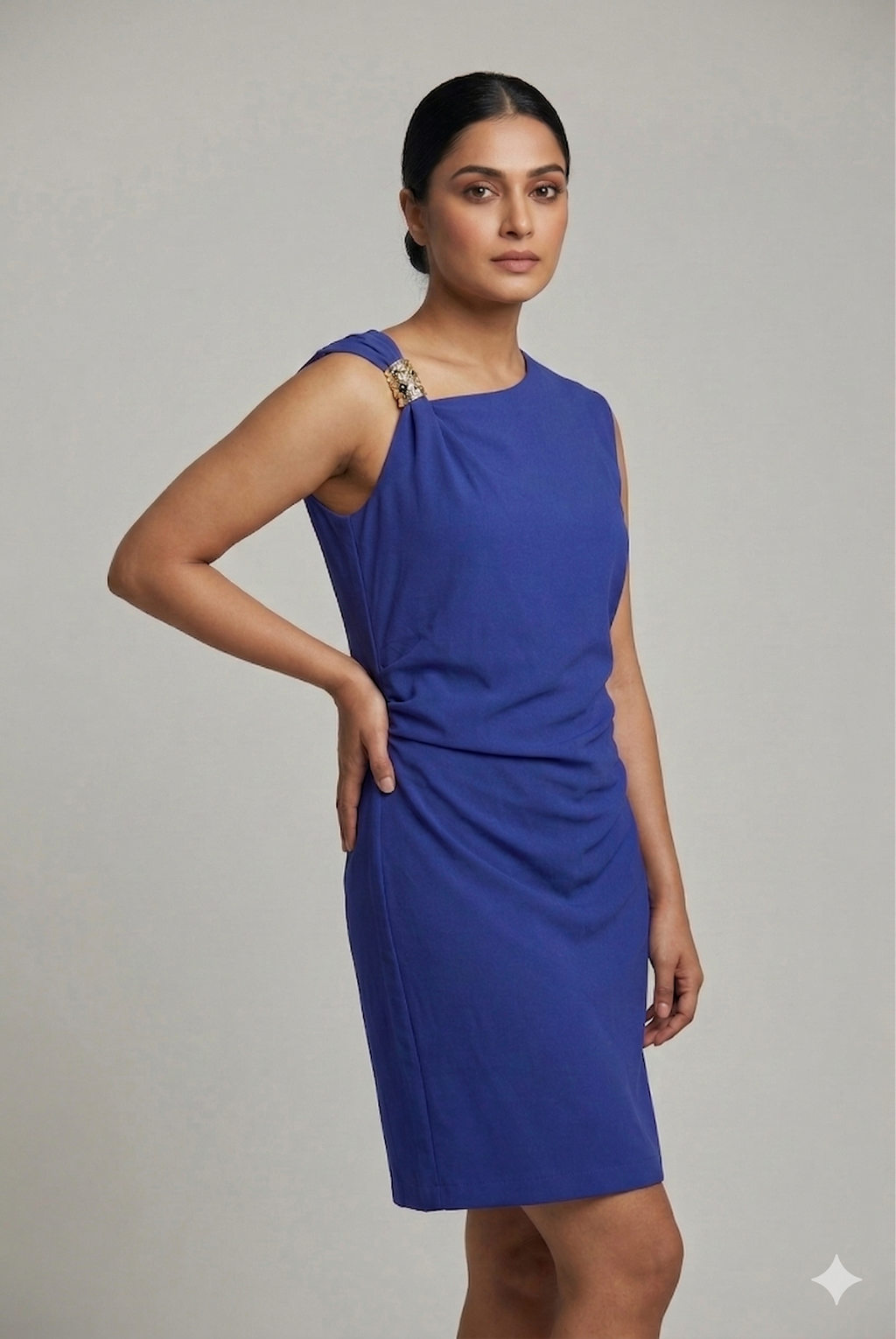 Königsblaues asymmetrisches drapiertes Kleid