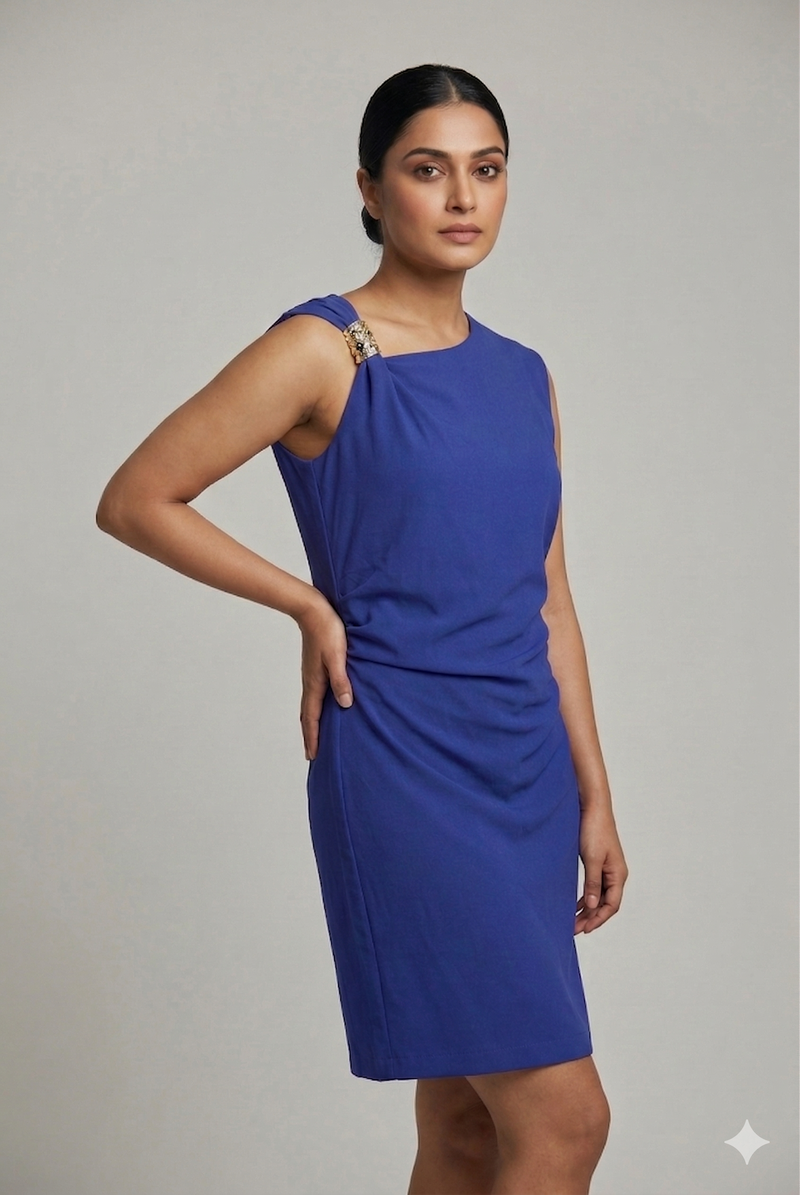 Royal Blue Asymmetric Draped Dress