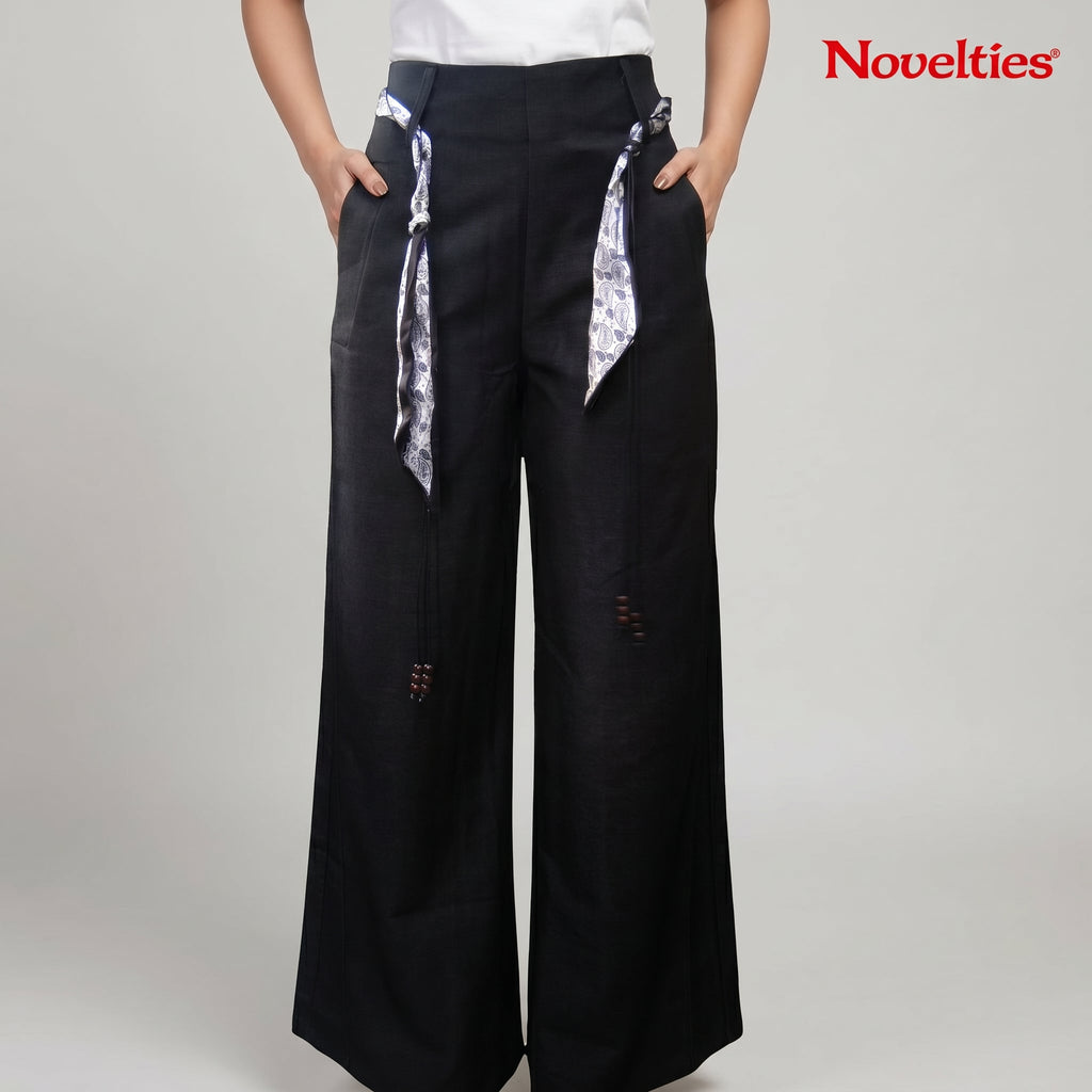 Scarf-Tie Wide Leg Trousers