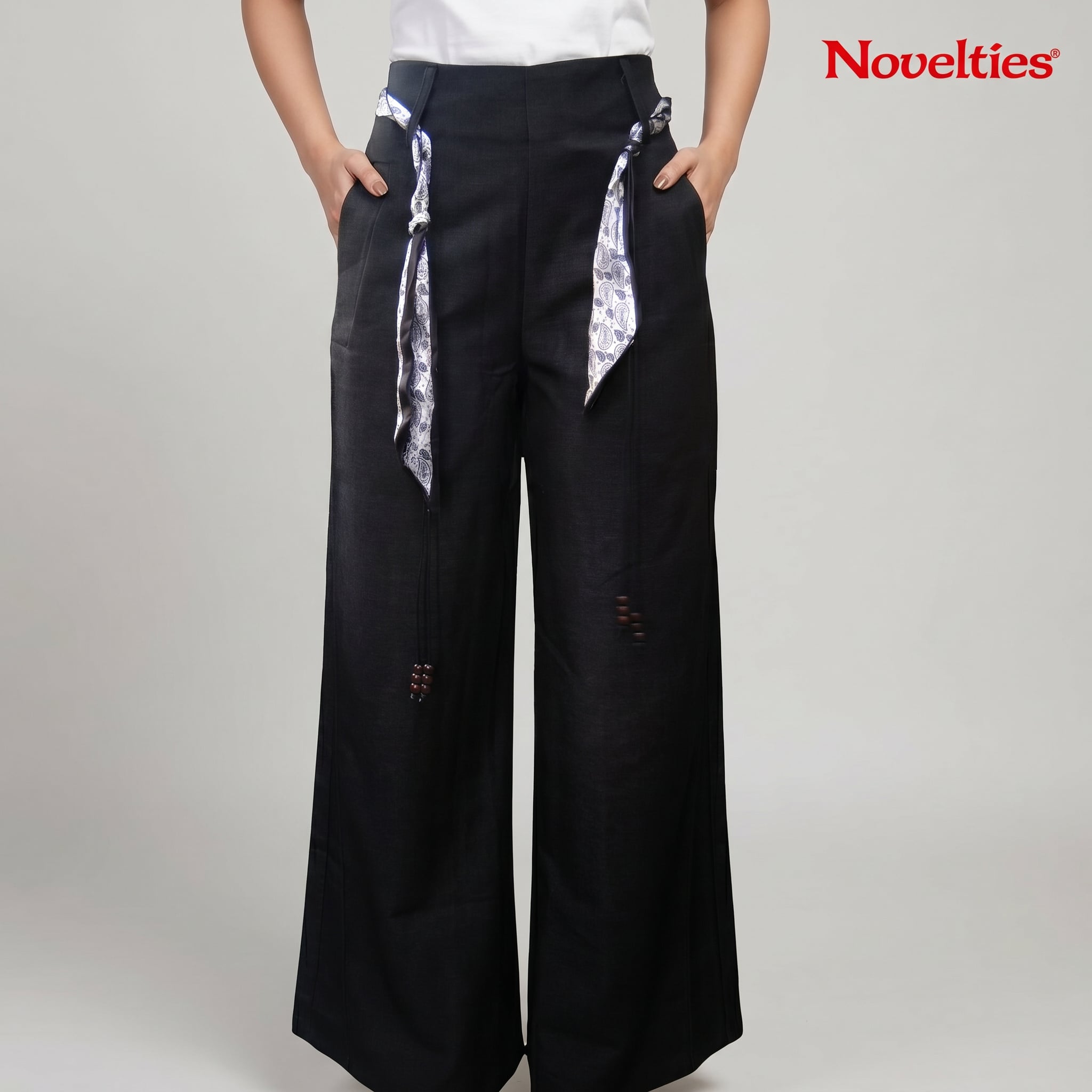Scarf-Tie Wide Leg Trousers