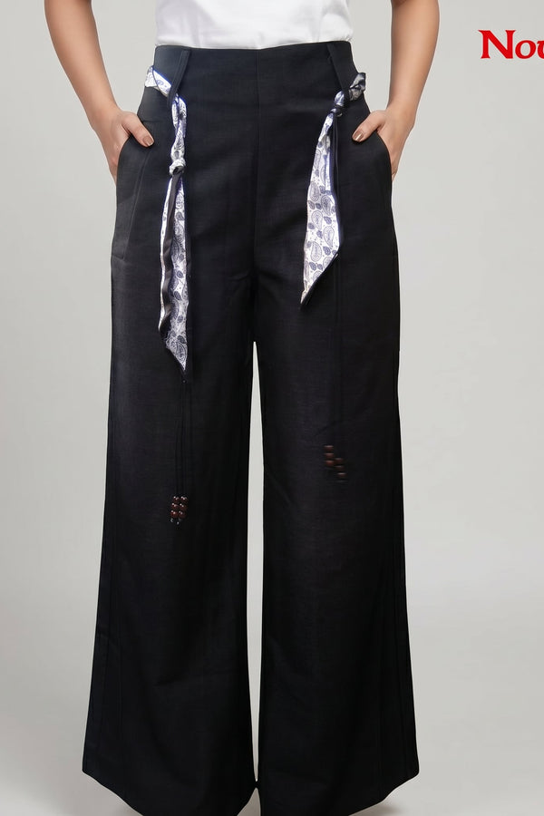 Scarf-Tie Wide Leg Trousers