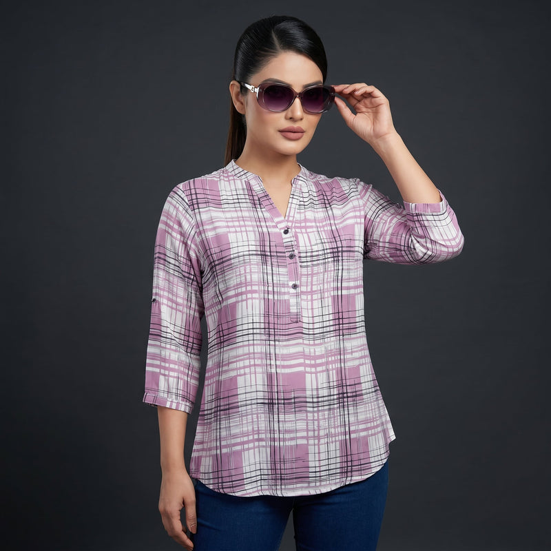 Lavender Plaid Chiffon Top