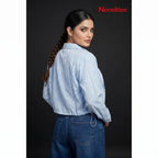 Sky Blue Textured Zip-Front Crop Jacket & Smocked Tube Top Co-ord Set