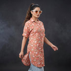 Peach Bloom Floral Shirt Tunic