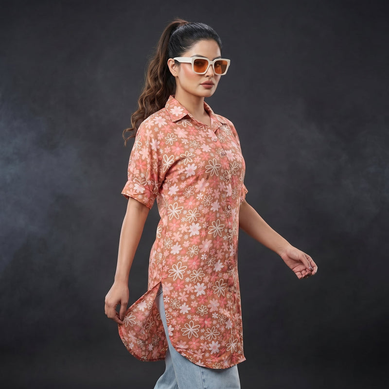 Peach Bloom Floral Shirt Tunic